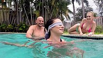 Threesome starts poolside and ends inside